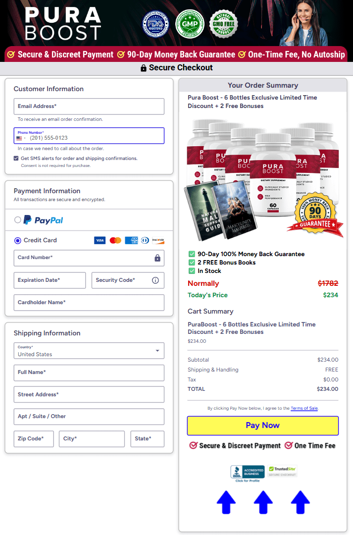 Pura Boost secure checkout page